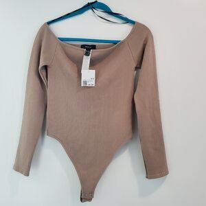 Ribbed Bodysuit, Seamless, Fitted, Biege, Size 2X/3X, By Forever21.